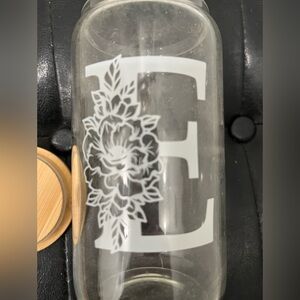 Floral Monogram Glass Jar with Bamboo Lid